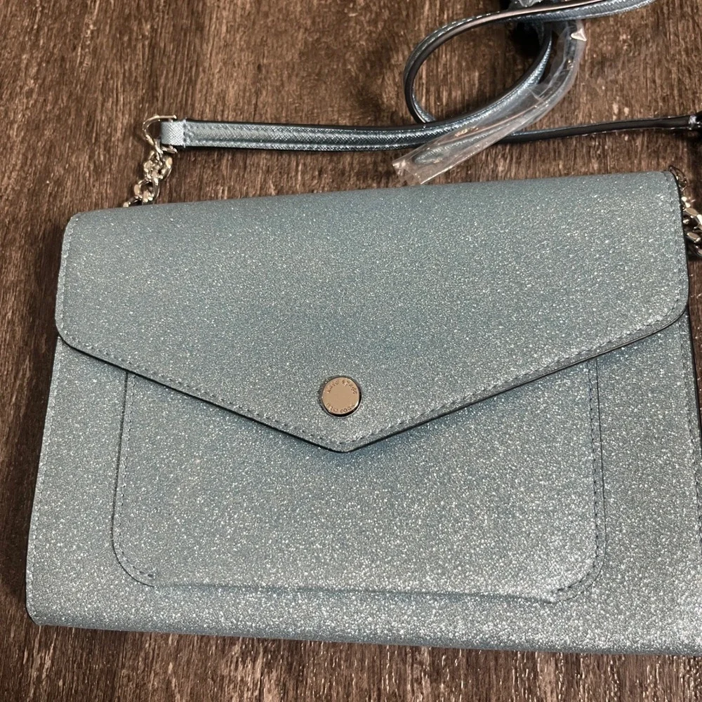 Kate‎ Spade Flap Crossbody Glitter Fabric Frosty Sky Blue Purse NWT $279